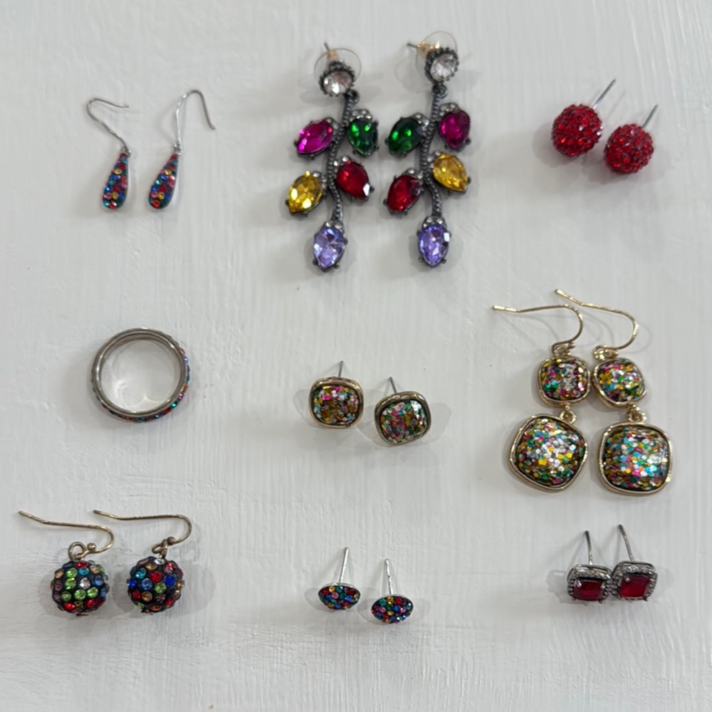 Multicolor Earrings And Ring Set - image 1